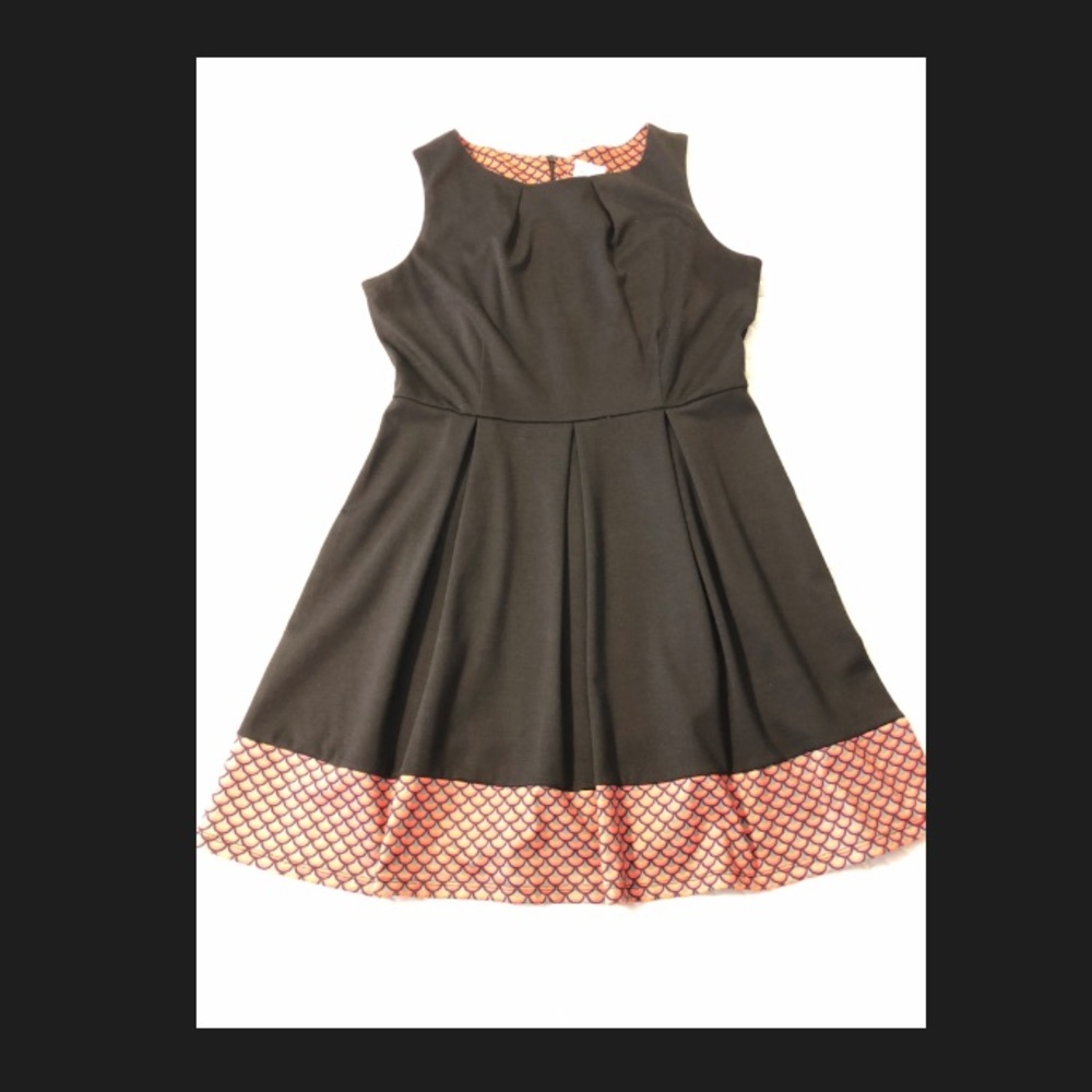 Kit and Sky Black Dress with Orange Print